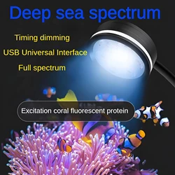 LED Aquarium Clamp Light, Sea Water Tank Light, Timed Dimmable, USB Plug, Small Coral Light, Fish Tank Light