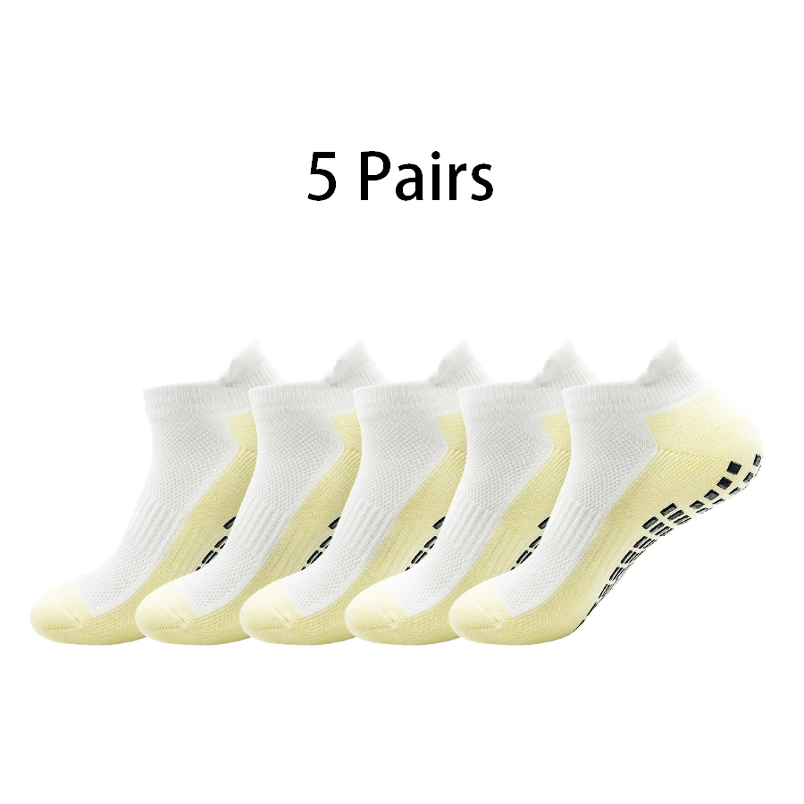 5 Pairs New Men Sports Shock Absorption Sweat Breathable Silicone Bottom Football Socks Women Indoor Yoga Fitness Socks Soccer