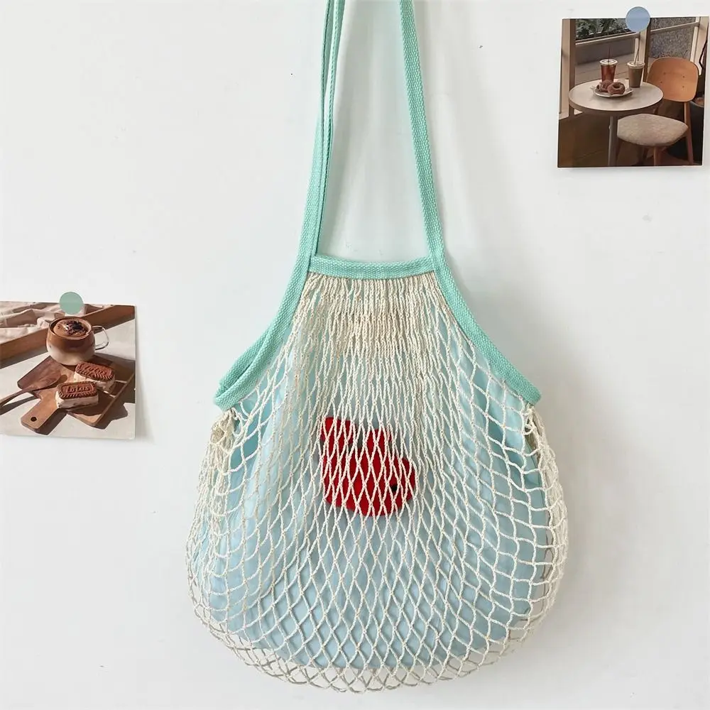 

Portable Mesh Shoulder Bag Fresh Color Shopping Vacation Beach Bag Fruit Vegetable Storage Large Capacity Woven Grocery Bag