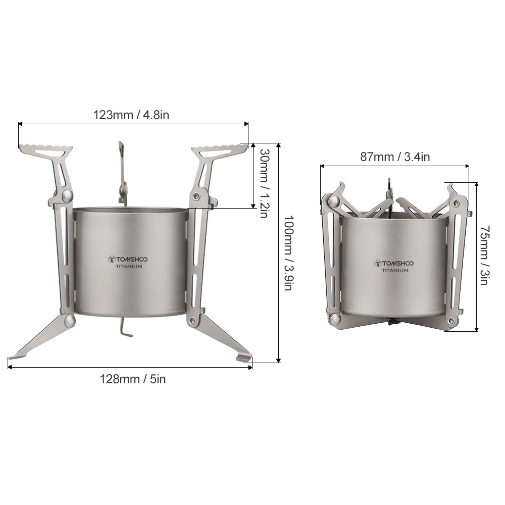 Kompor Alkohol Titanium TOMSHOO dengan Tutup, Kaki Lipat, dan Penyangga Panci untuk Berkemah, Mendaki, Backpacking, Memasak di Luar Ruangan