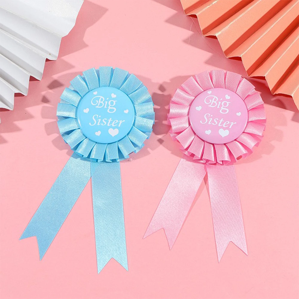 Baby Shower for Girls Big Sister Sash And Tinplate Badge Combo Kit Pink Blue Baby Gender Reveal Party Gifts Decorations Supplies - view 4