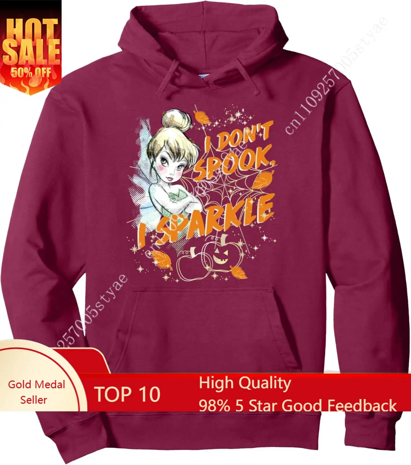 

Disney Peter Pan Tinkerbell Halloween Sparkle Hoodie Pullover Hoodie