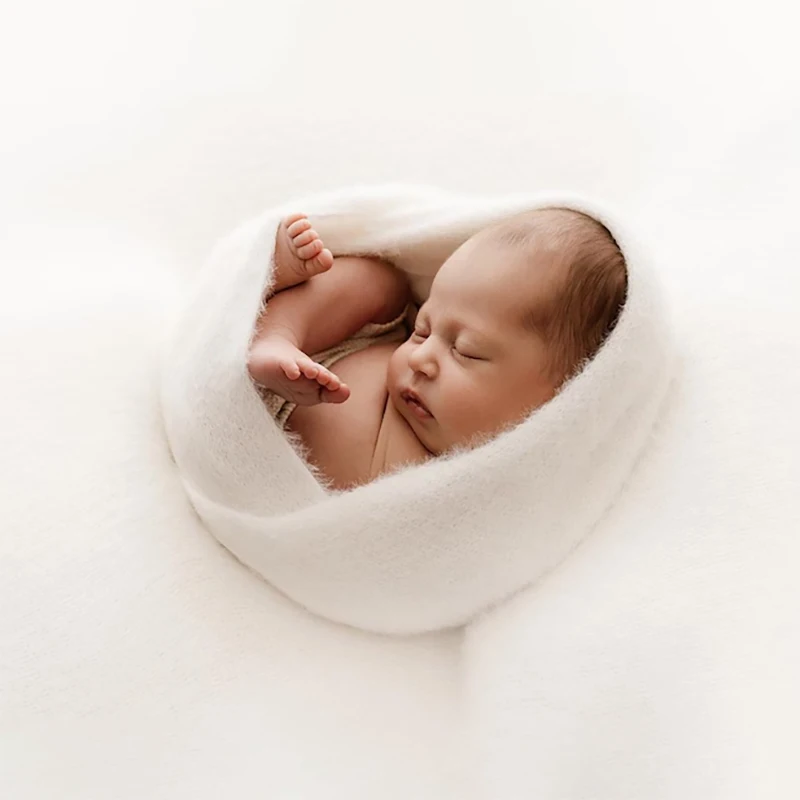 

Newborn Photography Props Plush Soft Baby Wrap Blanket Mohair Elastic Fabric Pure White Wrap 0-1 Month Baby Shooting Accessories