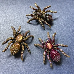 Vintage Bling Crystal Opal Spider Brooches for Women Men Retro Rhinestone Beauty Insects Party Casual Brooch Pin Gifits Jewelry