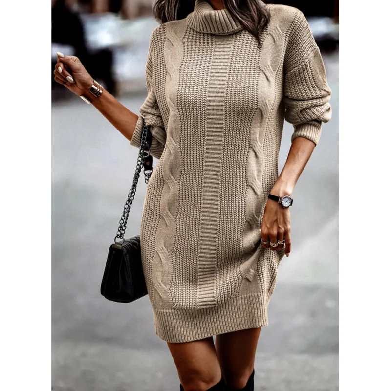 

Autumn and Warm Winter Pullovers Sweater Women 2025 Fashion Versatile Elegant Slim High Neck Long Sleeved Buttocks Wrapped Dress