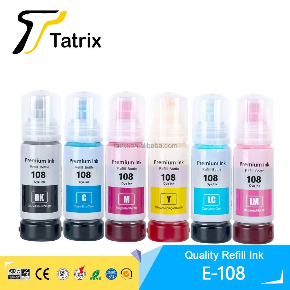 Tatrix For Epson 108 ink Compatible Color Water Based Bottle Refill Bulk Inkjet Ink 108 for Epson L8050/L18050 Printer