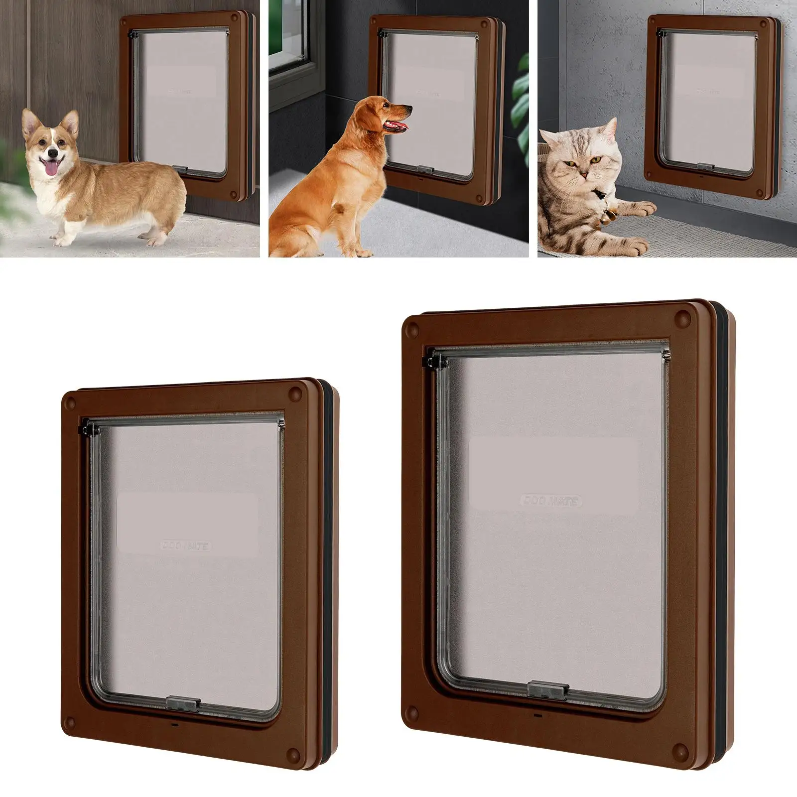 Pet Dog Flap Door Magnetic Lock Small Pet Gate Supplies Frame for Interior Exterior Small/Medium Dog Small/Medium Cats Kitten