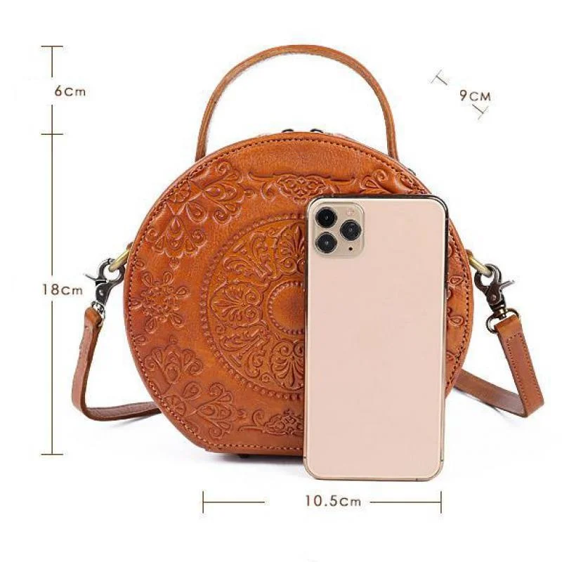 New Retro Circular Women Luxury Handbag Genuine Leather Shoulder Bag Ladies Crossbody Bags For Woman Totem Small Messenger Bag