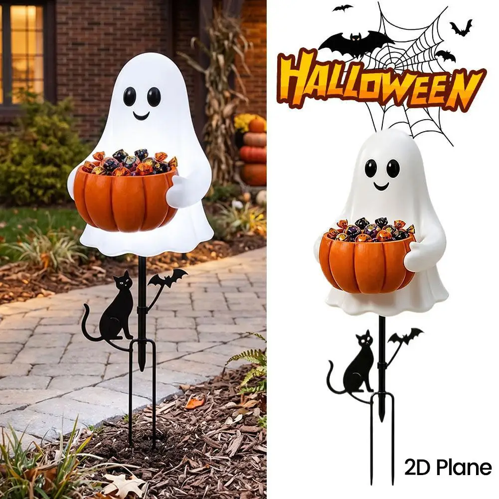 2D Outdoor Halloween Ghost Pumpkin Candy Holder Stake Light Trick Or Treat Waterproof Lawn Garden Holiday Decoration