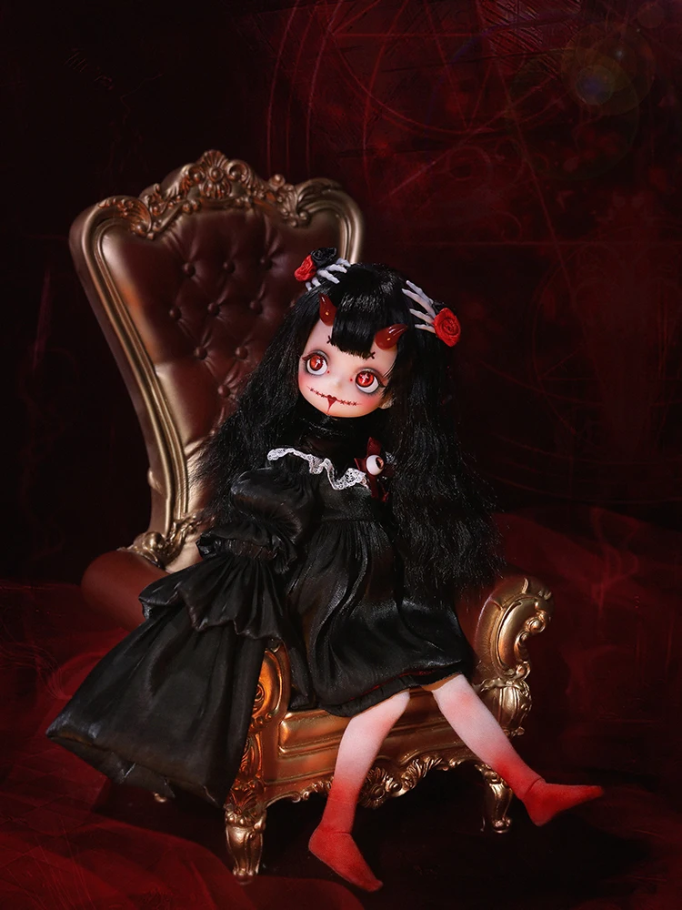 Kawaii Black Dress Girls Halloween Bjd 1/6 Doll Anime Figure Modle Collection Decoraton Style Change Clothes Aniamtion Figurion