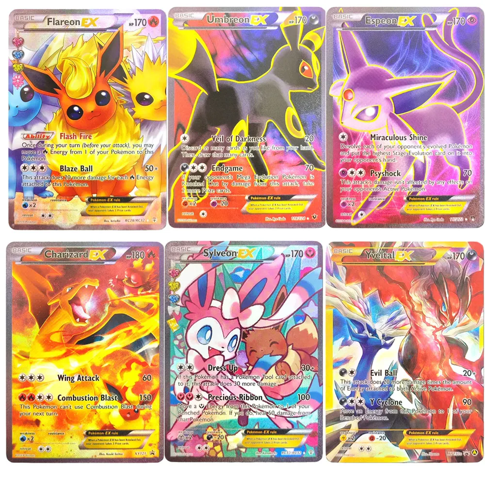 Cartões pokémon proxy ptcg xy umbreon charizard espeon flareon shaymin sylveon yveltal ex rc28/rc32 cartão de coleção de jogos em inglês