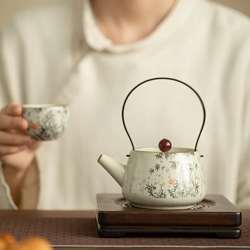 إبريق شاي سيراميك عتيق مع مقبض طقم شاي الكونغفو الصيني التقليدي وعاء تخمير على الطراز القديم لمحبي الشاي Pu erh #2