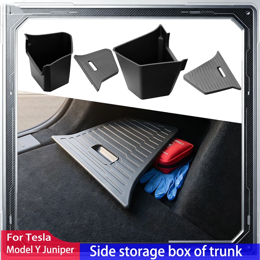 Trunk Side Storage Box Flocked TPE Anti-Dirty Mat Custom Fit For Tesla Model Y Juniper 2025 Organizer Auto Interior Accessories