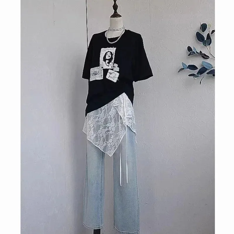 

French Lace Irregular Apron Skirt Women Layered Wrap Bandage Skirt Spring INS Fashion Outer Skirt