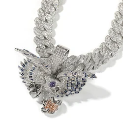 Hip Hop 5A+ CZ Stone Paved Bling Ice Out Eagle Falcon Hawk Pendants Necklaces for Men Rapper Jewelry Drop Shipping