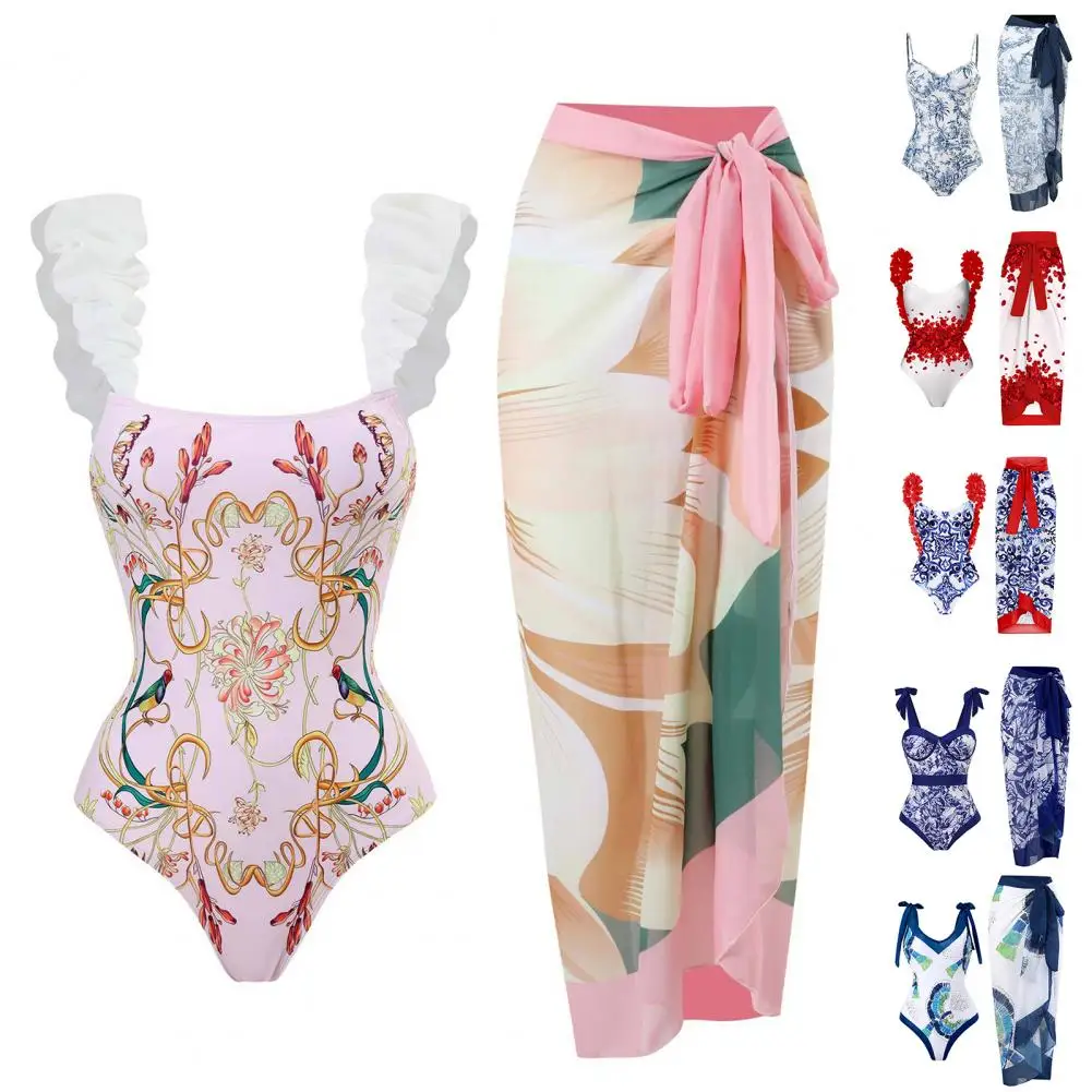 Dames Badmode Set Met Bloemenprint Dames Bikini Set Met Ruches Met Vetersluiting Sexy Strandbadpak Met Voor De Zomer