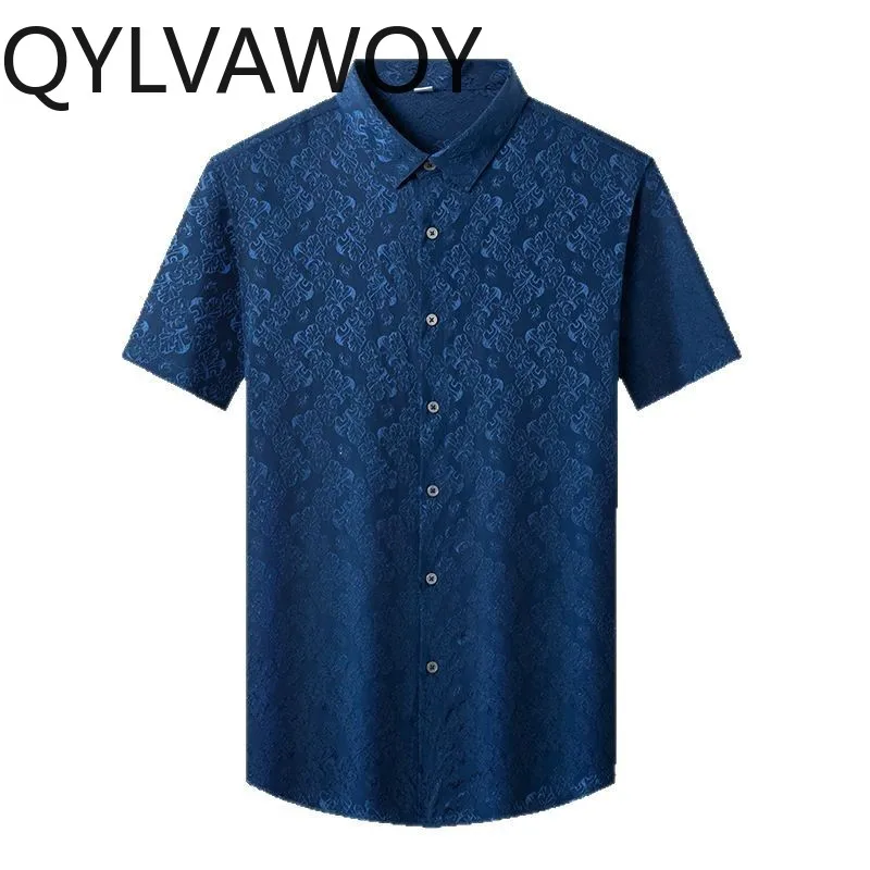 

QYLVAWOY Men's Shirts New Summer Tops Clothes for Man 92% Natural Mulberry Silk Man Shirts Printed Short Sleeve Business Casual