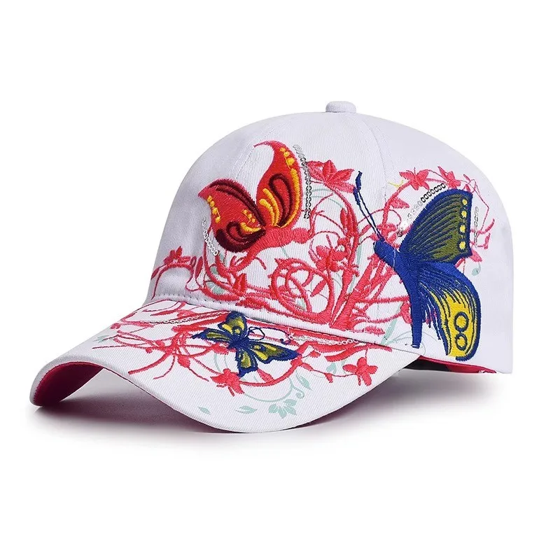 Baseball Cap Women Embroidered Flower Baseball Hat Spring Summer Hats For Women Cotton Snapback Vintage Ethnic Style Sun Visor