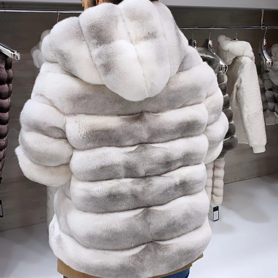 Genuine Fur Coat Women's Winter Real Rabbit Fur Coat With Hood Women's Luxury Short Coat New Arrival Best Selling