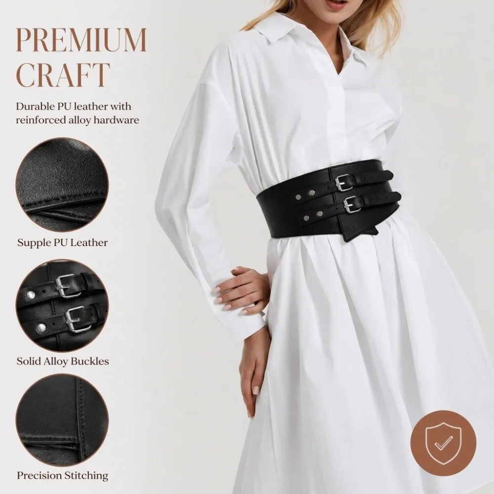 Elastic Stretch Women's Waist Belt Soft Leather PU Leather Decorative Buckle Belt Breathable Adjustable Fit