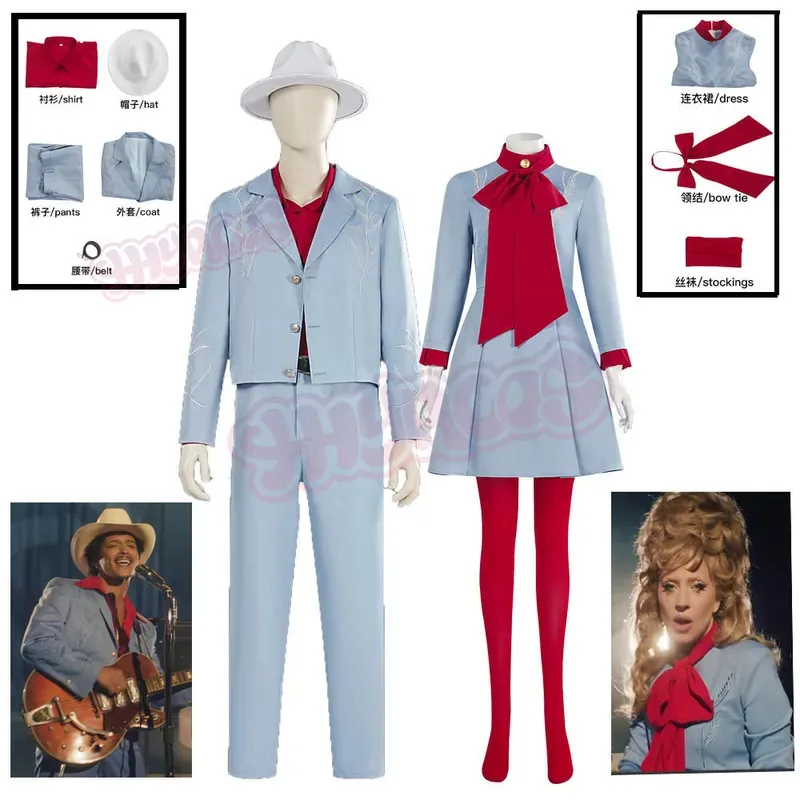 

Anime Die With A Smile Lady Bruno Mars Cosplay Costume Gaga Blue Fancy Dress Halloween Party Outfit for Man Woman Accessories