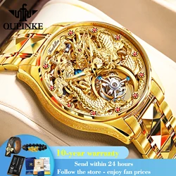 OUPINKE 3176 Top Brand Tourbillon Dragon Watch For Men Sapphire Mirror Luxury Mechanical Wristwatch Hollow Waterproof Watches