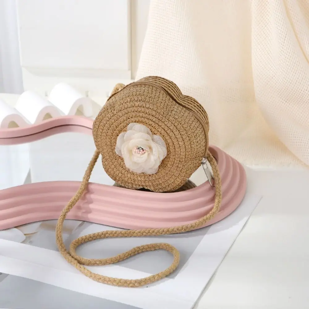 

Durable Straw Crossbody Bag Flower Small Coin Purse Handbag Girls Kids
