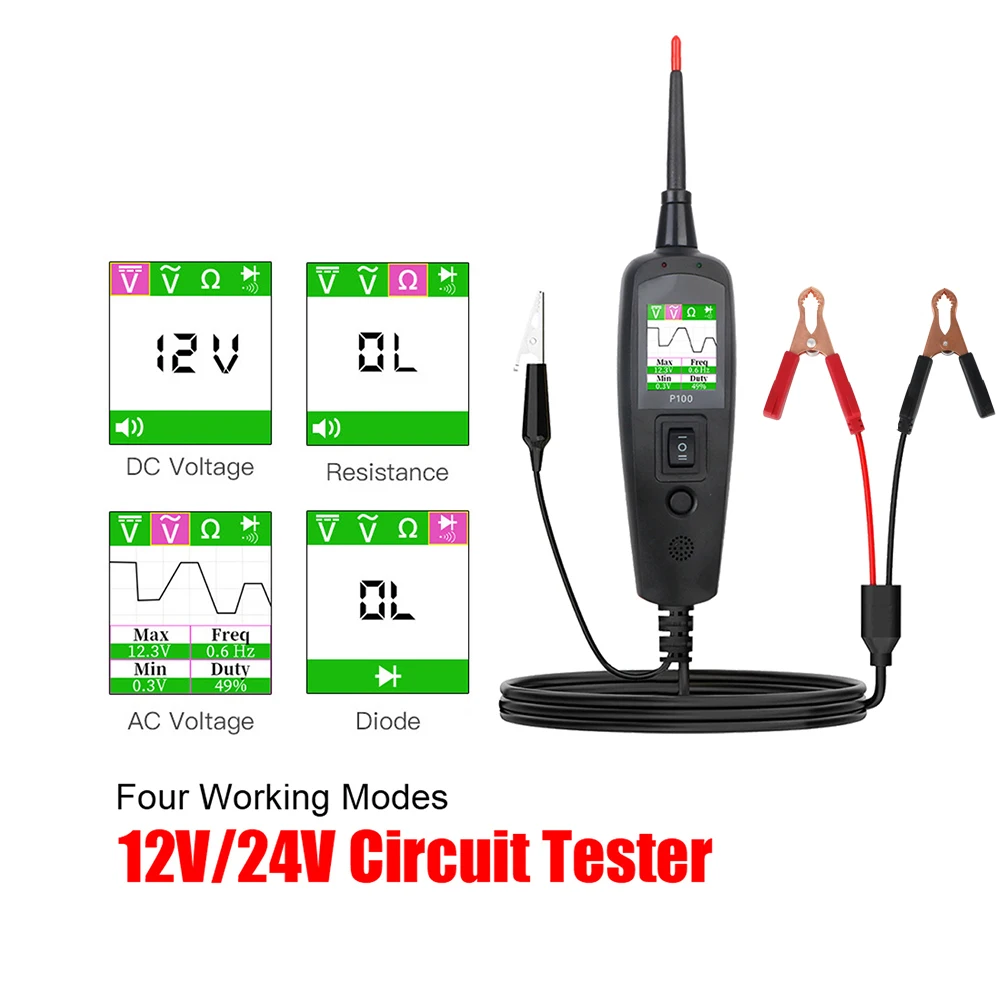 12V 24V Automotive Circuit Tester Car Accessories Power Circuit Probe Kit Diagnostic Tool P100 2M Voltage/Resistant Tester