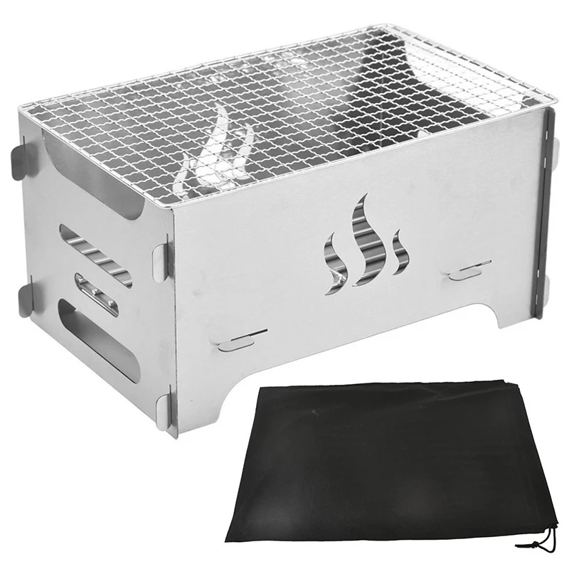 

Portable Foldable Small Charcoal BBQ Grill Stainless Steel Barbecue Grill for Outdoor Camping Home Picnic Cooking with Grill Net