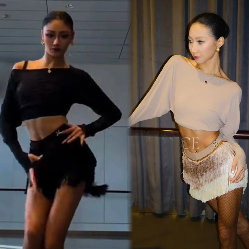 

Одежда для соревнований по латиноамериканским танцам для взрослых, женский топ для латиноамериканских танцев, юбки с бахромой, женский тренировочный костюм для ча-ча-ча, латиноамериканских танцев, SL15085