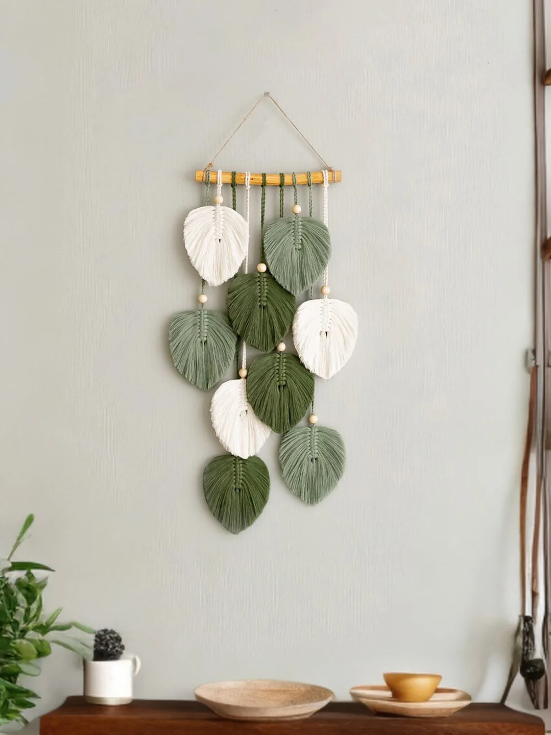 Artistic Leaf Decorative Wall Hanging Handwoven Tapestry Bedroom Hallway Passage Sense of Art Long Rectangle Cotton Material