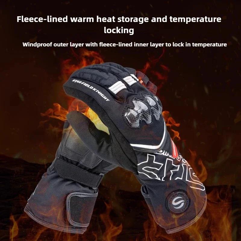 Motorcycle Gloves for Men and Women Winter Motorcycle Electric Heating Gloves Velvet Warm Wind Waterproof Goat Leather Gloves