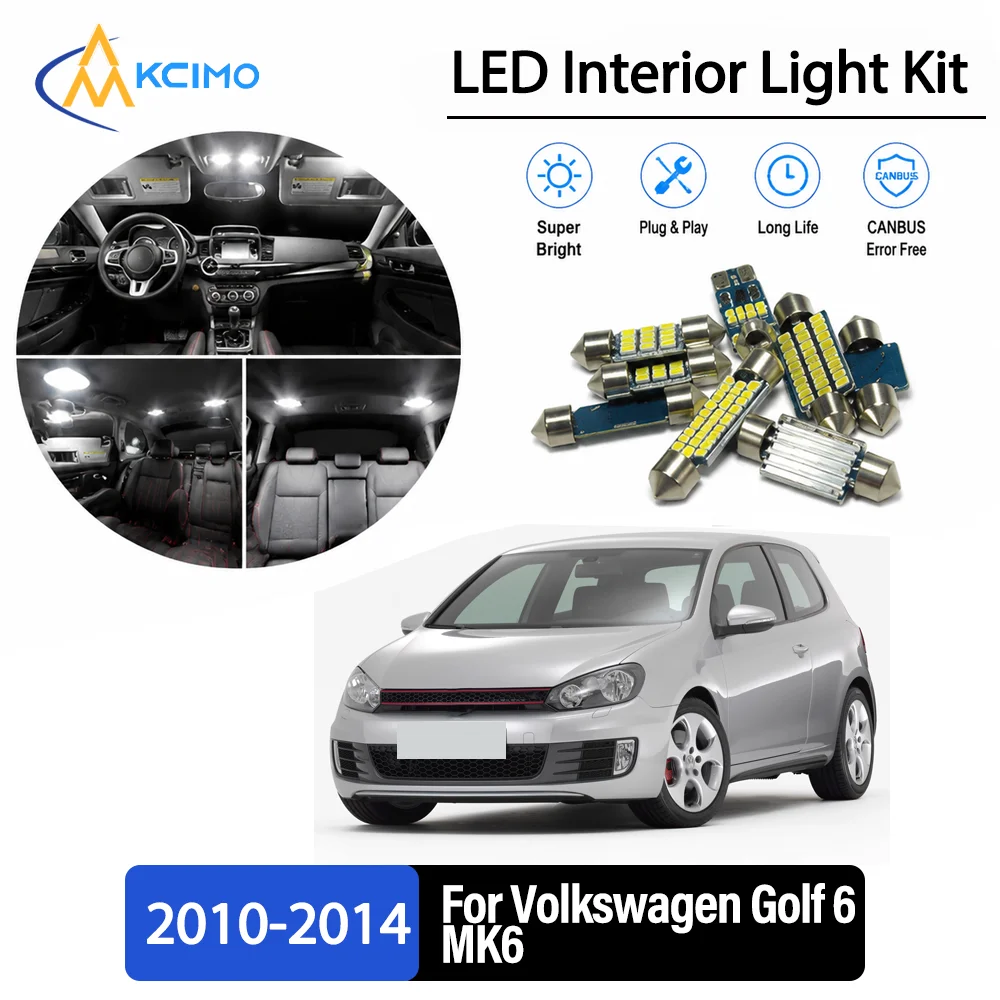 Kit de remplacement de lampes LED intérieures pour Volkswagen Golf 6 MK6 2010-2014, éclairage continu sans fil, qualité supérieure