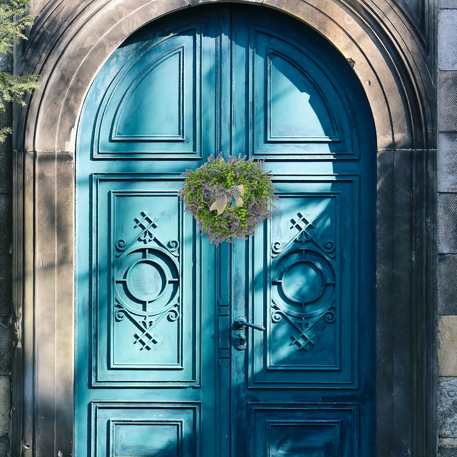 

Premium Artificial Flower Wreath Simulated Lavender Heart-Shaped Plastic Leaf Vintage Garland Hanging Welcome Door Adornment