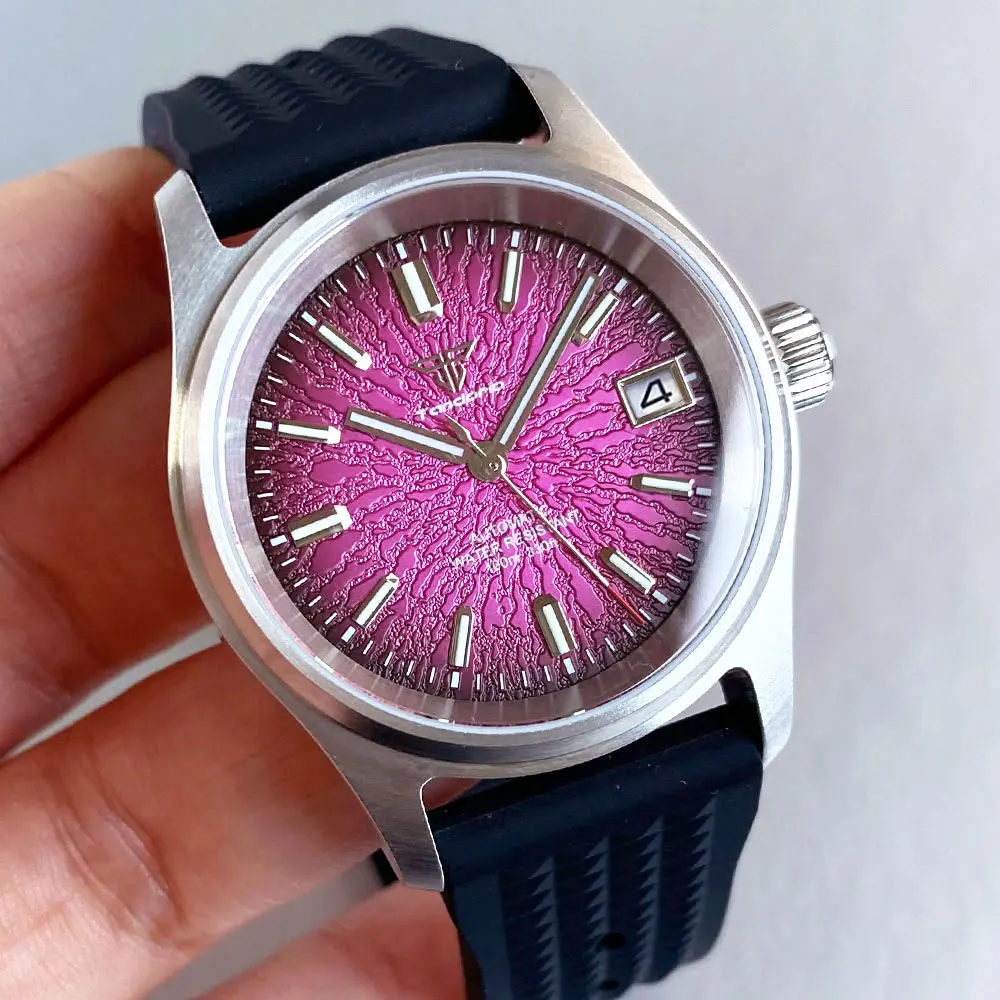 

Tandorio Diving NH35A Автоматические мужские часы Механический механизм Текстурированный циферблат Сапфировое стекло 20 бар Водонепроницаемые 36 мм Сталь 316L