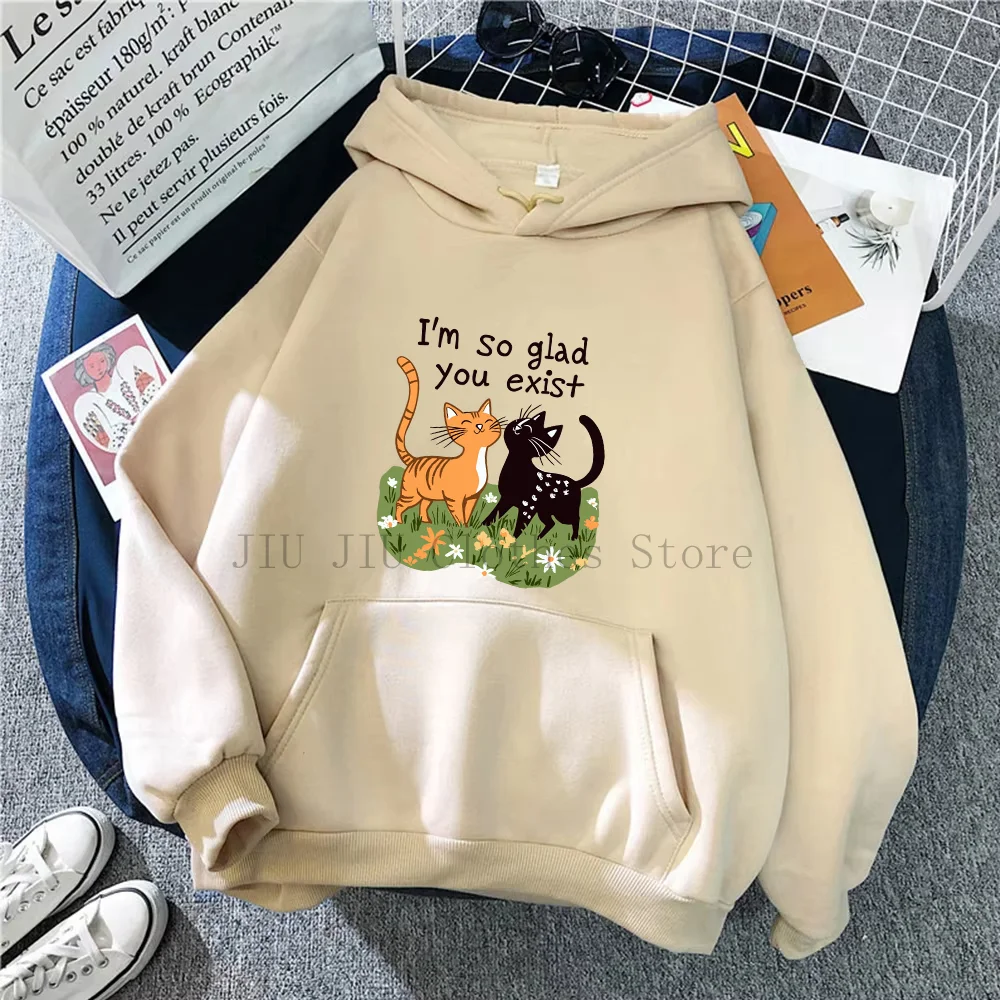 I'm So Glad You Exist Men New Hoodies Fashion Letter Print Graphic Sweatshirts Loose Casual Harajuku Couple Pullover Sportwear