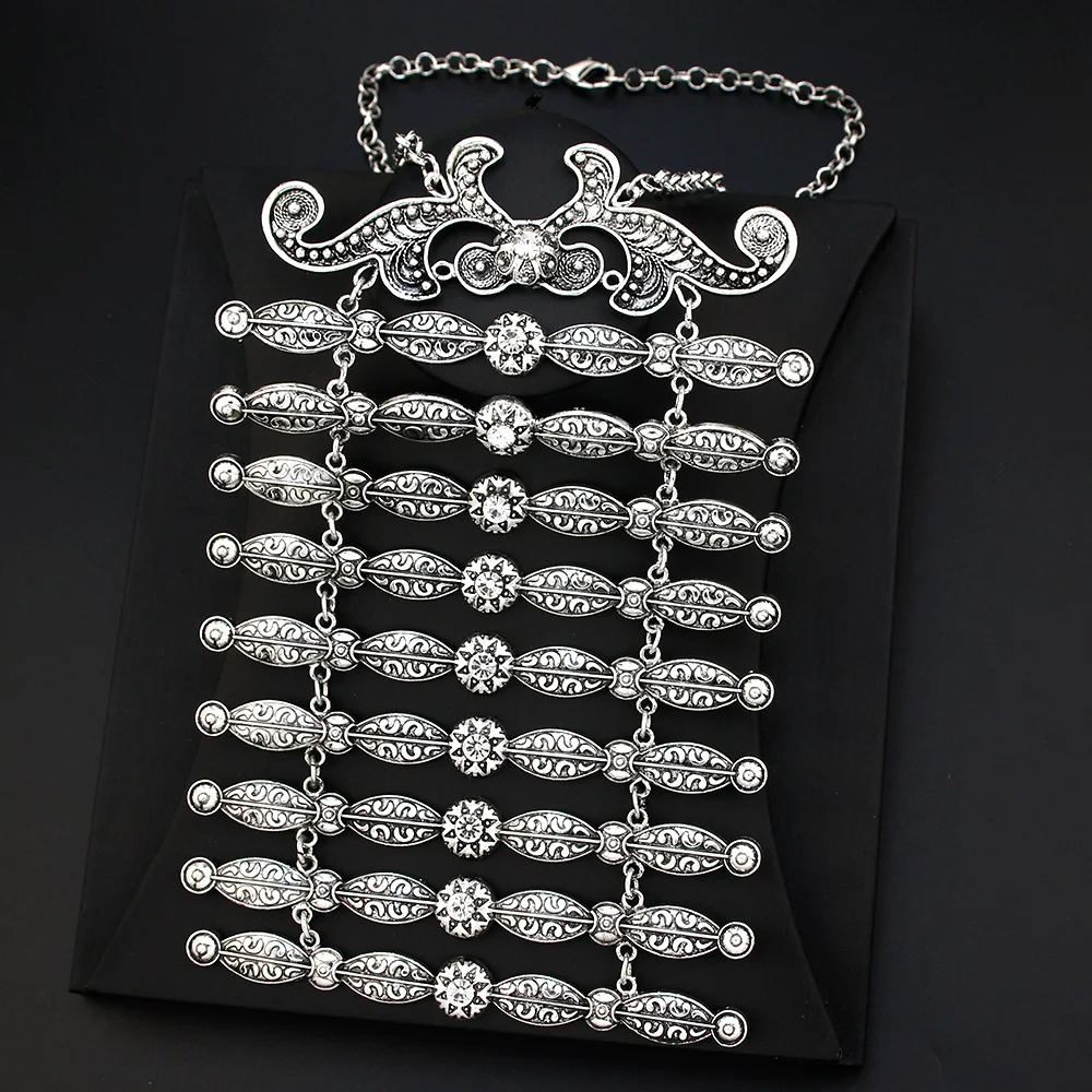 Sunspicems Vintage Turk Caucasus Breastplate Neckalce Belt Decoration For Women Caftan Chest Chain Arabic Bride Wedding Jewelry