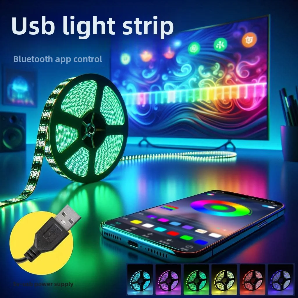 

RGB 5050 LED light strip with USB, flexible diode tape with app control, Bluetooth, for room decoration, TV backlight