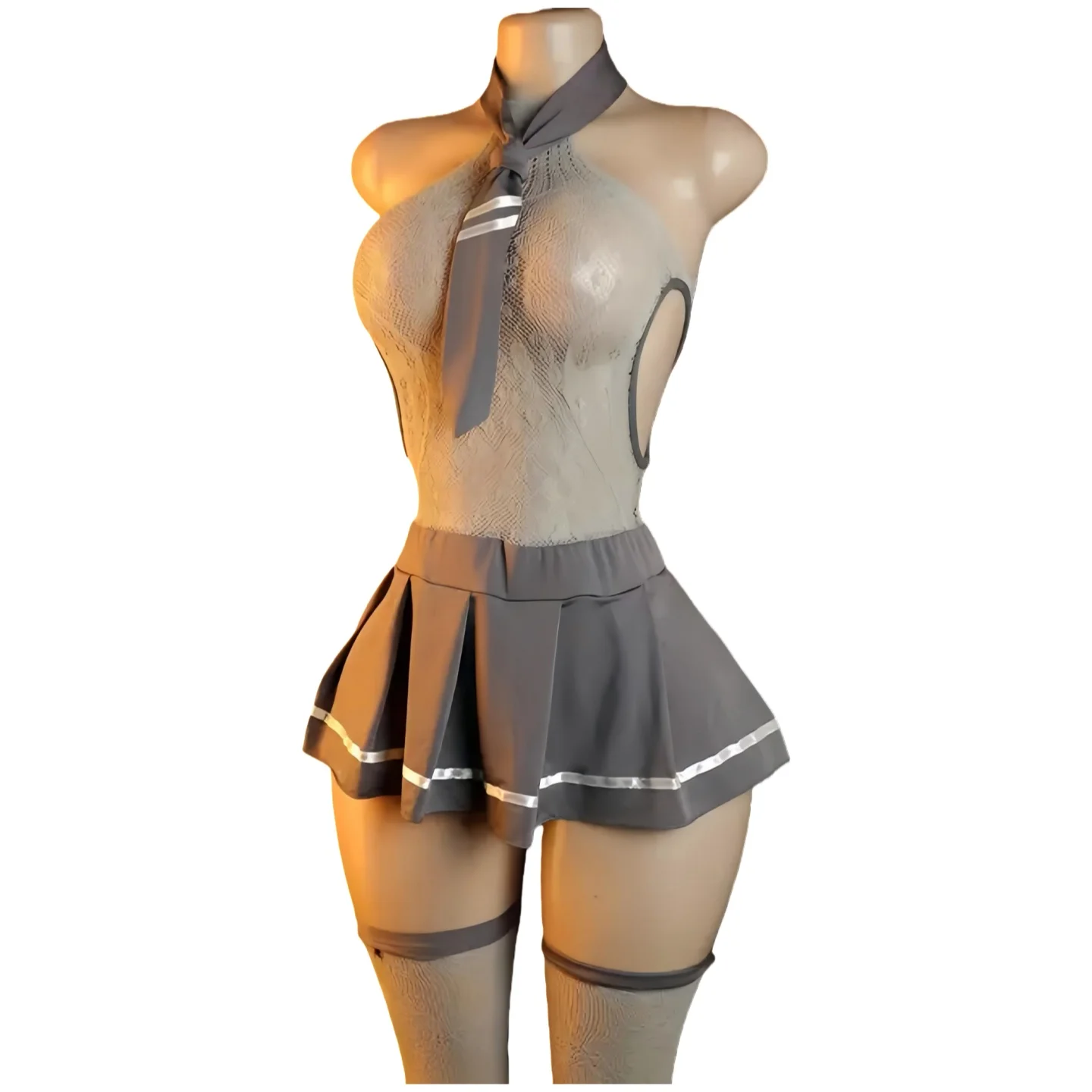 

Valentine's Sexy Lingerie Set Sweet and Cool Style Sheer Mesh Tie Up Bodysuit with Lace Border Stocking Nightwear Gift for Women