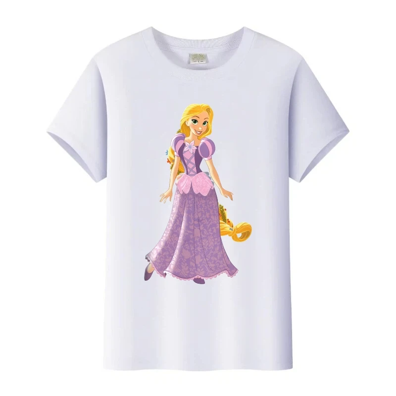 أزياء ديزني رابونزيل الأميرة الأطفال لباس أبيض قصير الأكمام تي شيرت امرأة فضفاضة التي شيرت زوجين الأسرة س الرقبة المحملة الرجال بلوزة #3
