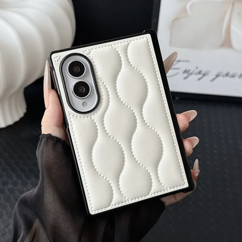 White Black Wave Pattern Leather Case for Samsung Galaxy Z Fold 8 Wide Fold8 Ultra Hinge Shockproof Slim Hard Protective Cover