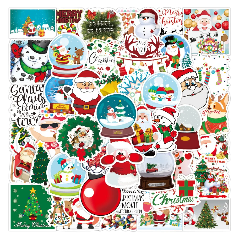 

10/30/50PCS Christmas Holiday Snowman Gift Cartoon Sticker DIY Decoration Waterproof Skateboard Notebook Graffiti Toy