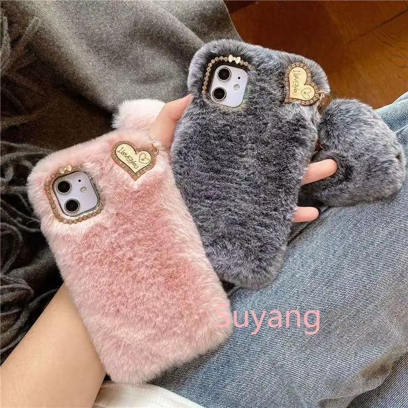 Luxury Diamond Hairy Heart Pendant Phone Case For Xiaomi Redmi Note 14 13 ProPlus 12 11 10 14S 12S 11S 10S 15C 14C 13C 12C Shell