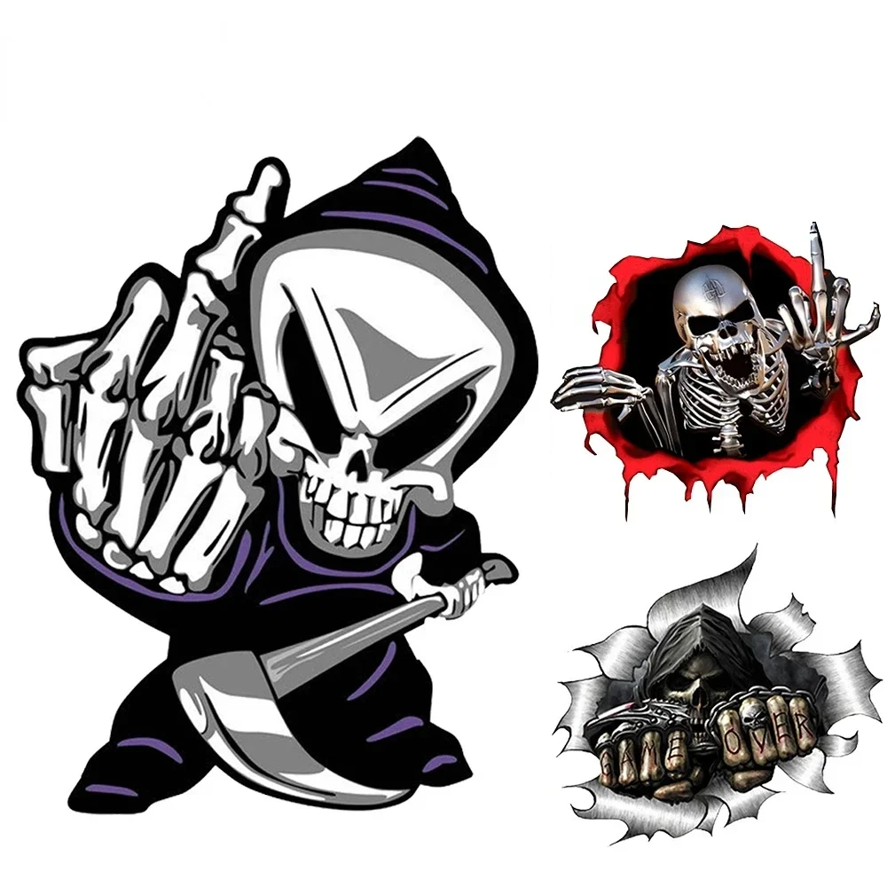 

Funny Multiple Skull Middle Finger Car Sticker Motocross Laptop Trunk Guitar Vinyl Decal Decoration PVC Wholesale