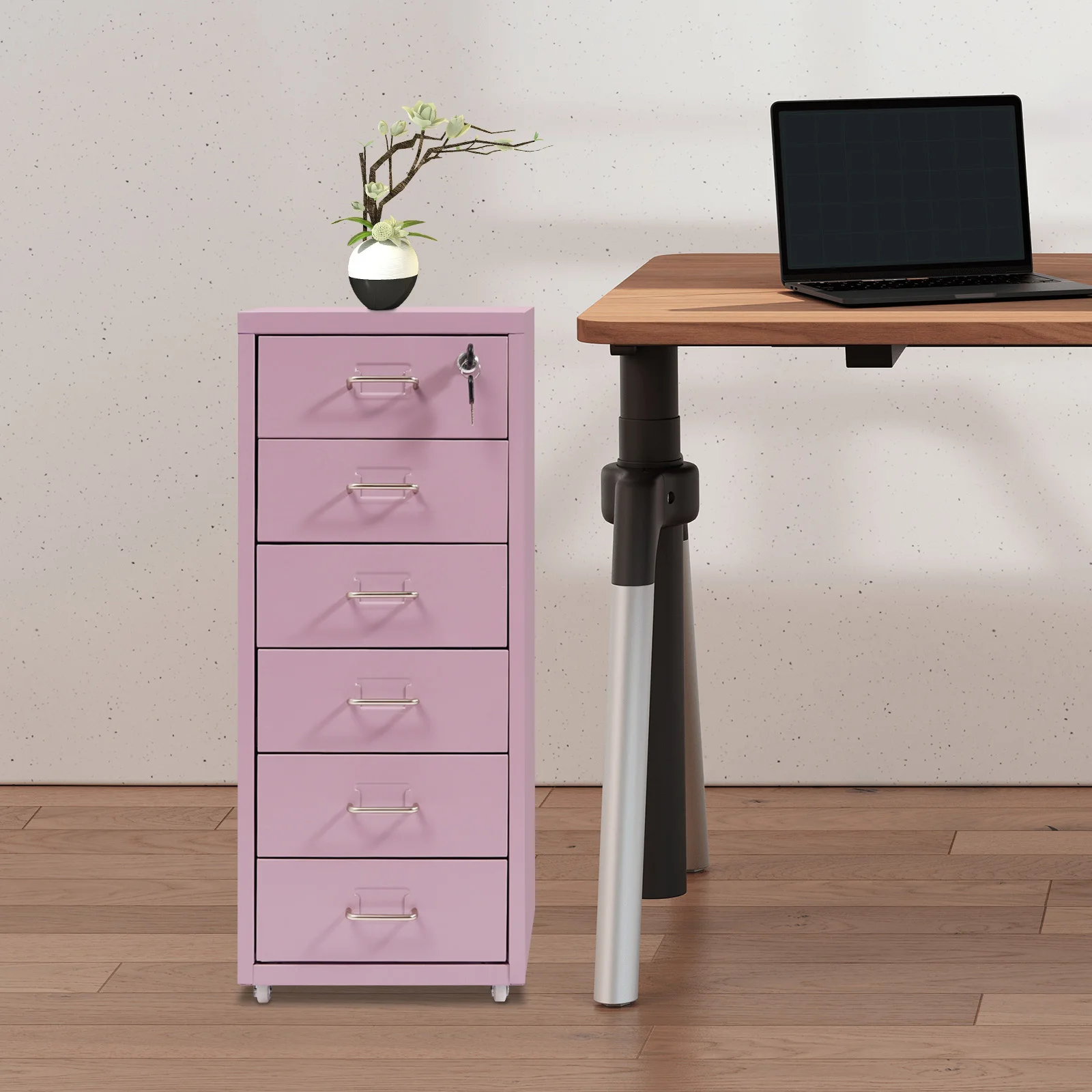 

6-этажный металлический шкаф с замком для документов на колесах — кремово-фиолетовый для офисной школы, хранения канцелярских товаров, папок, личных товаров