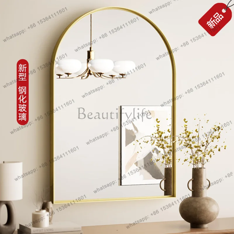 LS French light luxury arched bathroom mirror toilet wall hanging washstand ultra-white mirror tempered glass