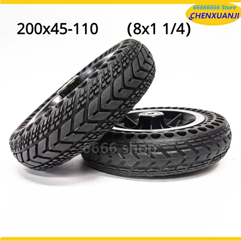 8X1 1/4  200x45-110 Solid Tire with Hub for Electric Scooter Wheelchair Non-Pneumatic Honeycomb Inner Diameter 8mm Wheel