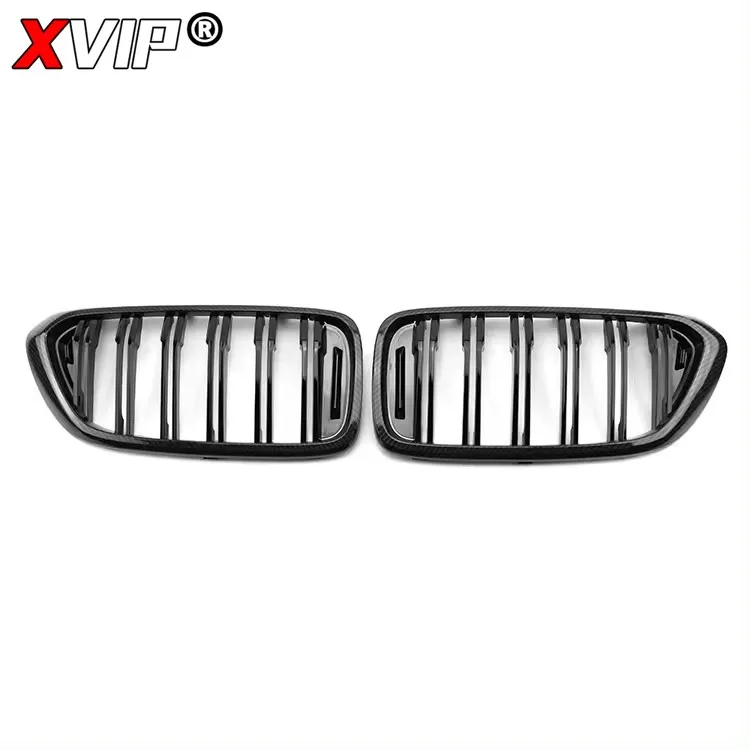 XVIP Carbon Fiber Look Double Line Style Front Bumper Racing Grill For BMW 6-Series G32 2017-2020 640i Glossy Dual Slats Grilles