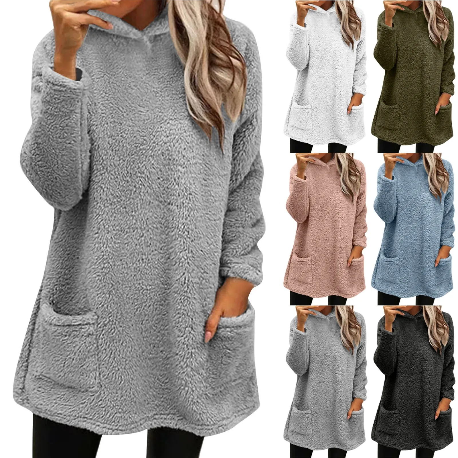 Ladies Hoodie Zipper Tunic for Women Women's Double Velvet Autumn And Winter Fluffy Large Profile Women Pullover Sweater Fleece