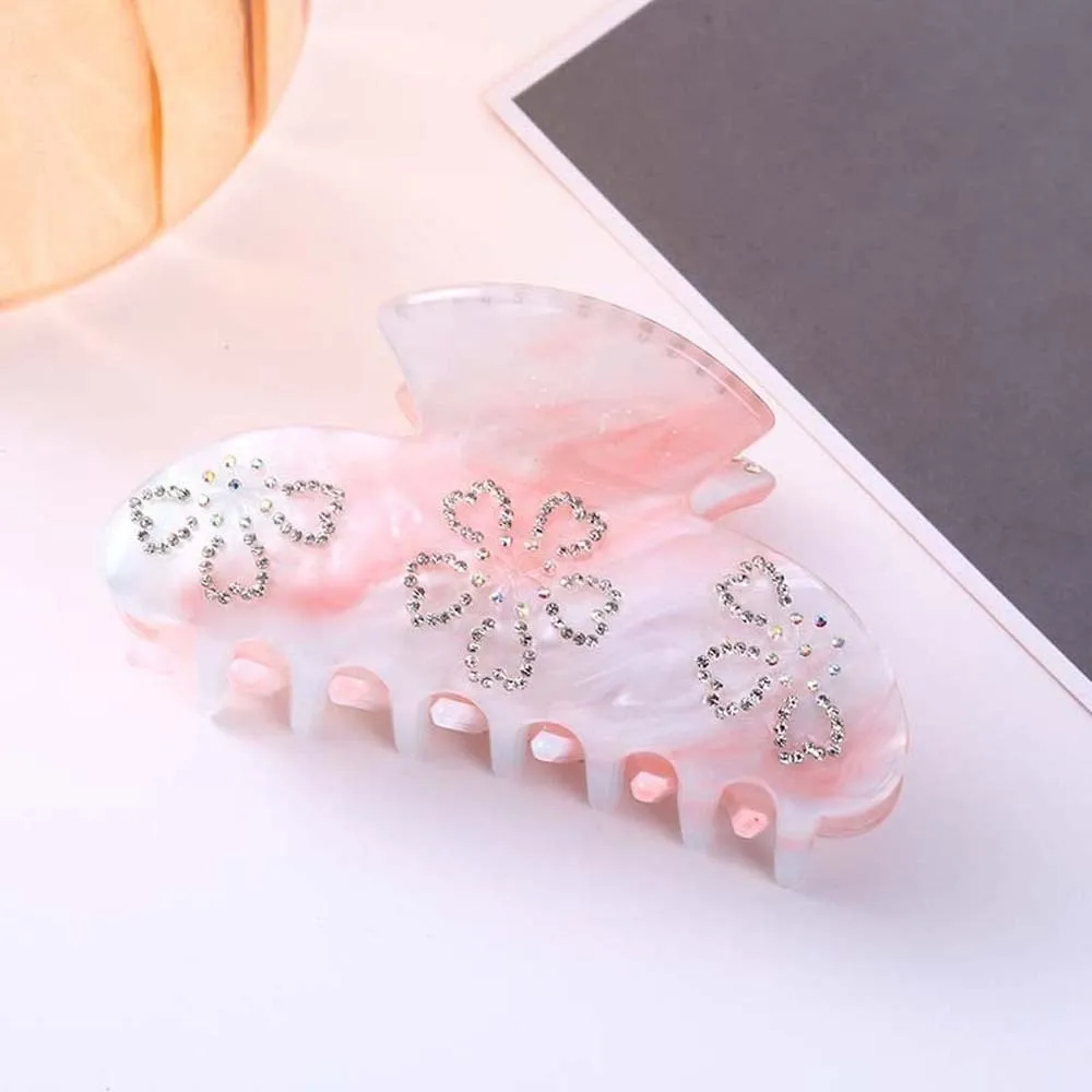 

Iridescent Rhinestone-inlay Hair Claw Flower Korean Style Women Shark Clip Elegant Contrast Color Acrylic Hair Claw Female